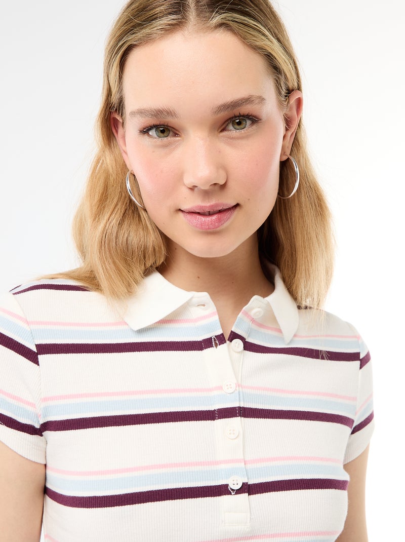 Polo in maglia a costine con maniche corte Bianco - Kiabi