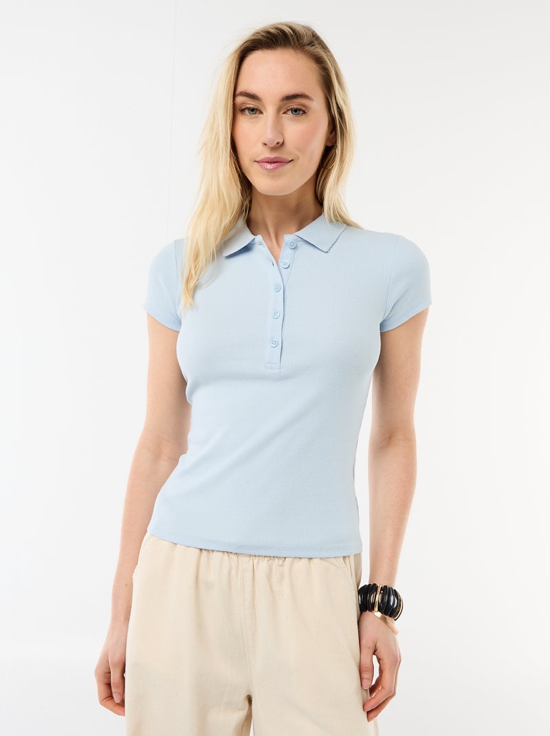 Polo in maglia a costine con maniche corte Blu - Kiabi