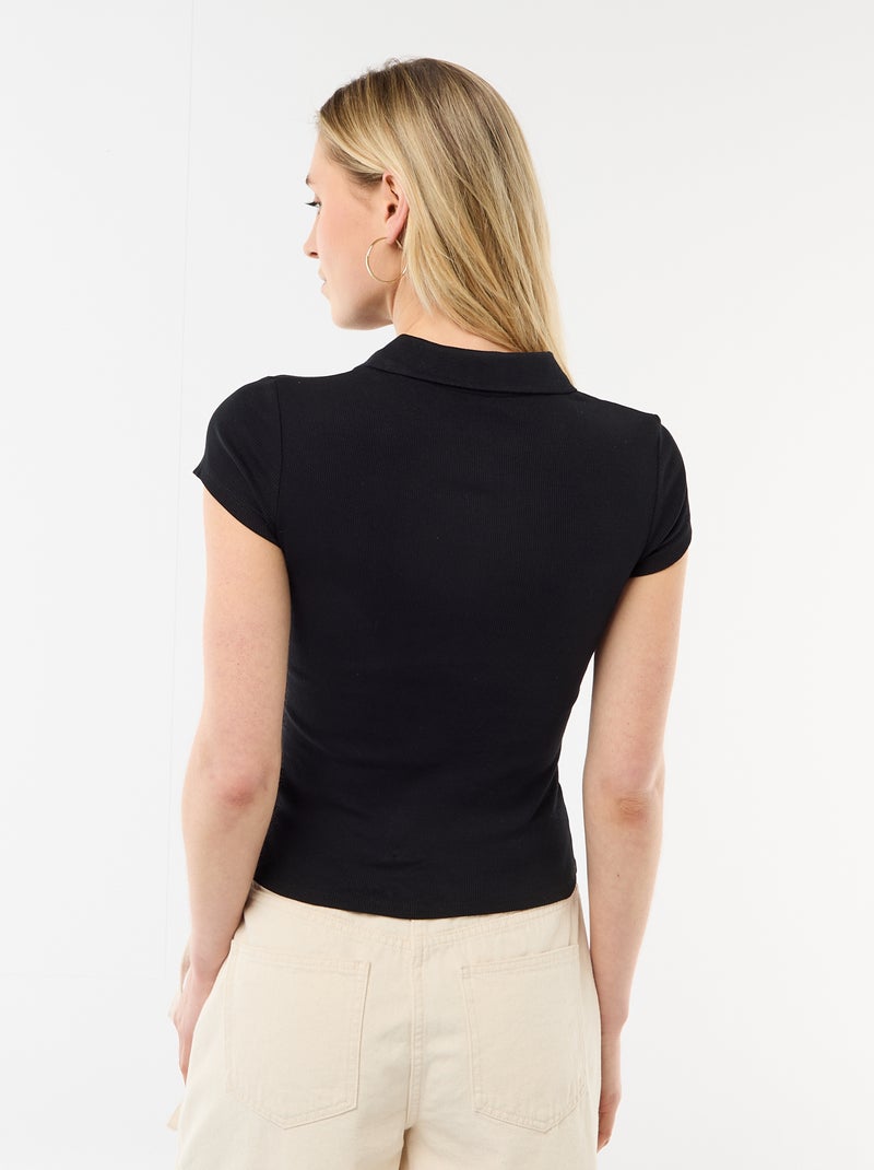 Polo in maglia a costine con maniche corte Nero - Kiabi