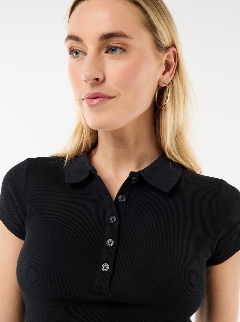 Polo in maglia a costine con maniche corte Nero - Kiabi