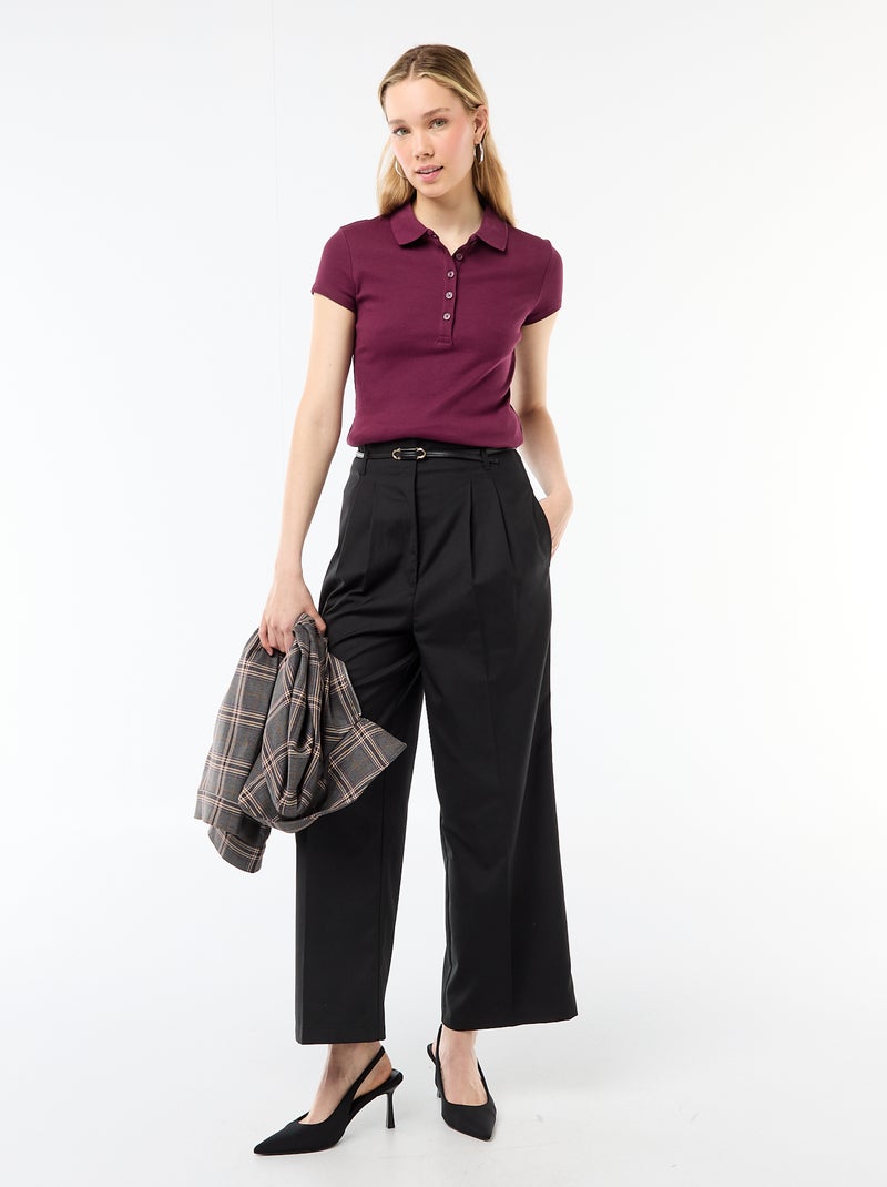 Polo in maglia a costine con maniche corte Rosa - Kiabi