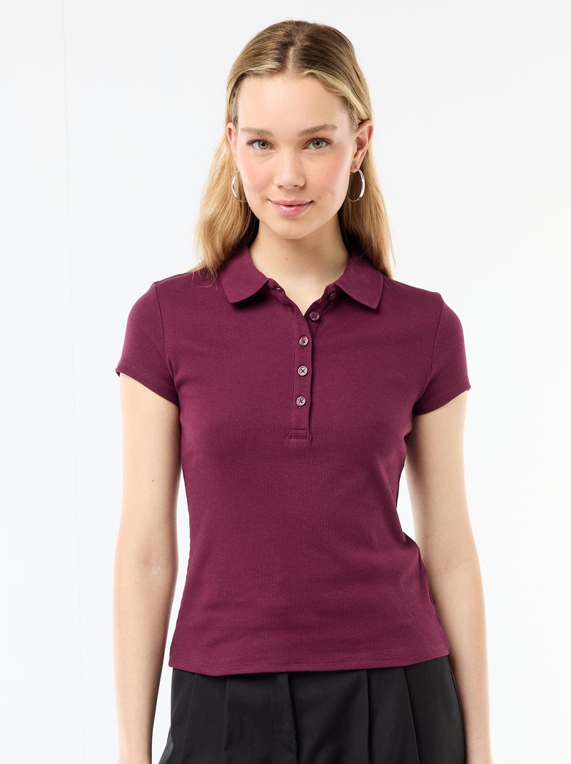 Polo in maglia a costine con maniche corte Rosa - Kiabi