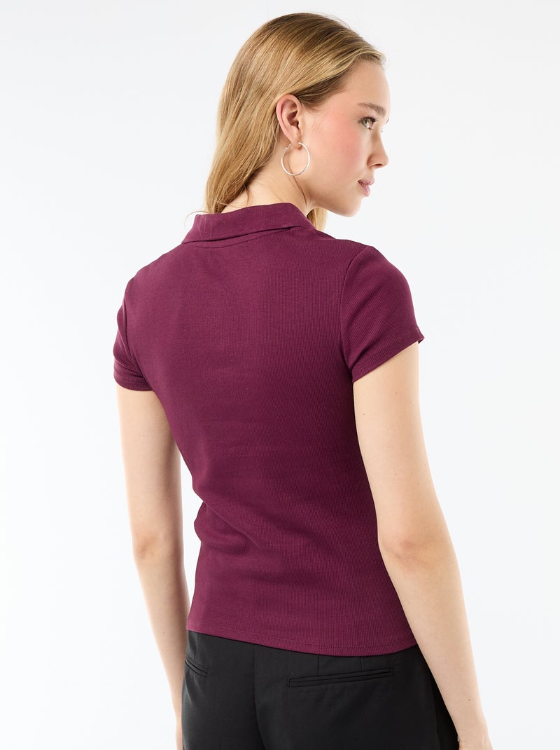 Polo in maglia a costine con maniche corte Rosa - Kiabi