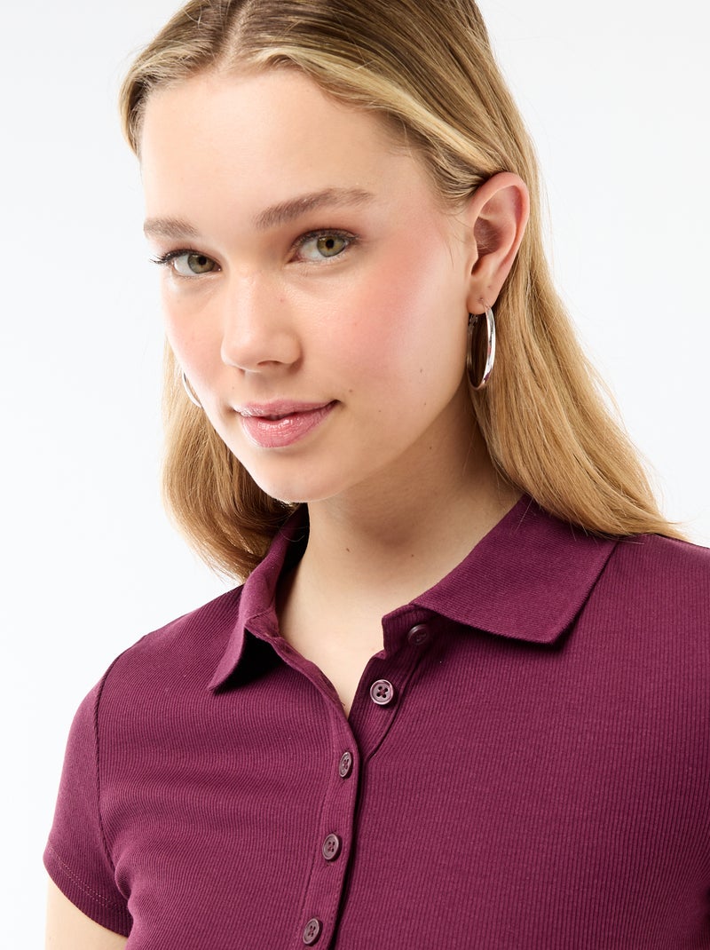 Polo in maglia a costine con maniche corte Rosa - Kiabi