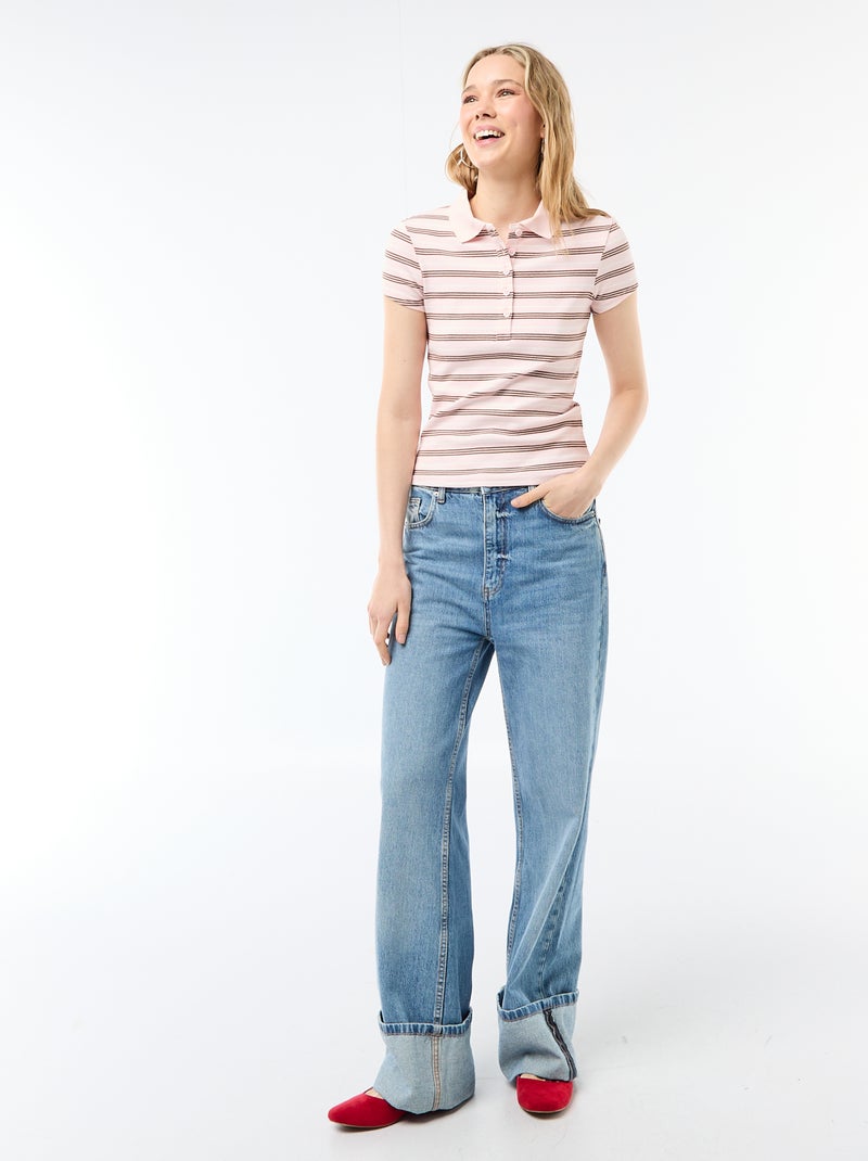 Polo in maglia a costine con maniche corte Rosa - Kiabi