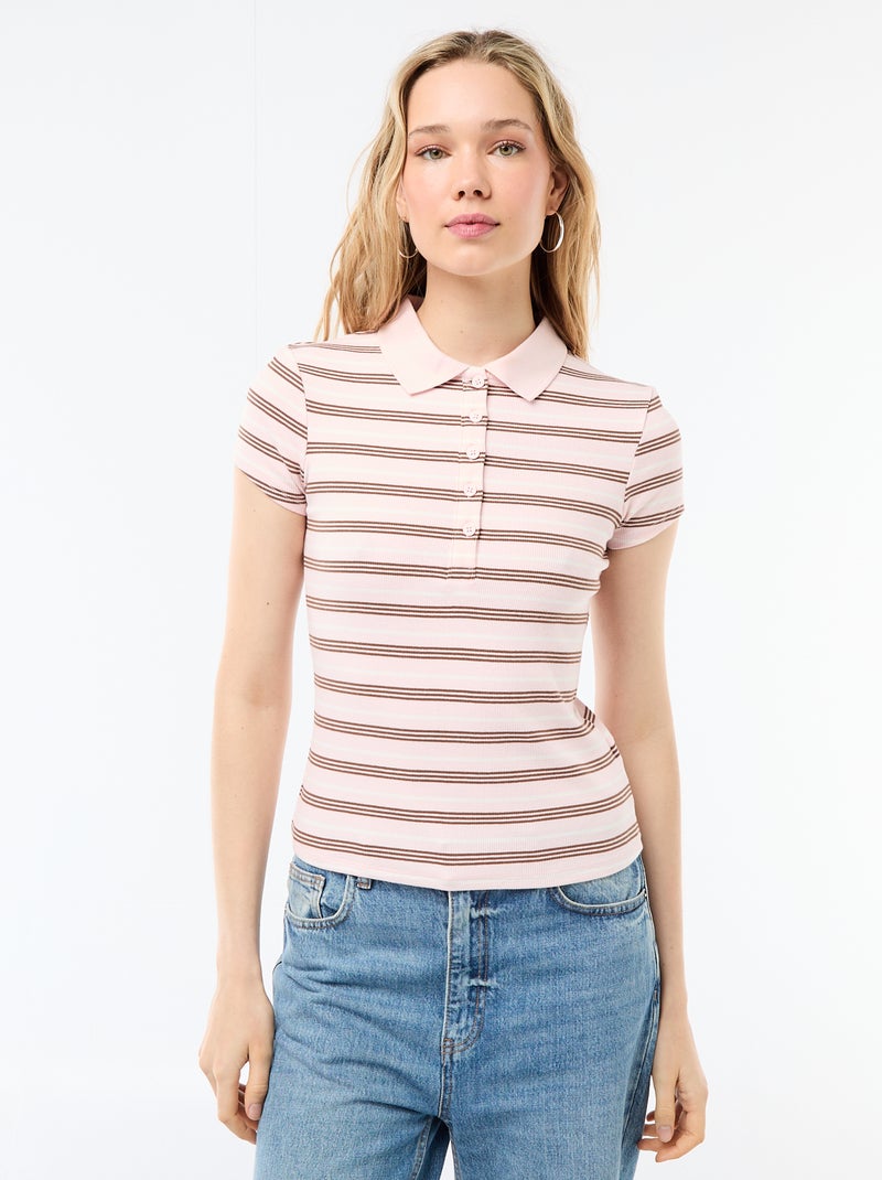 Polo in maglia a costine con maniche corte Rosa - Kiabi