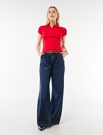 Polo in maglia a costine con maniche corte