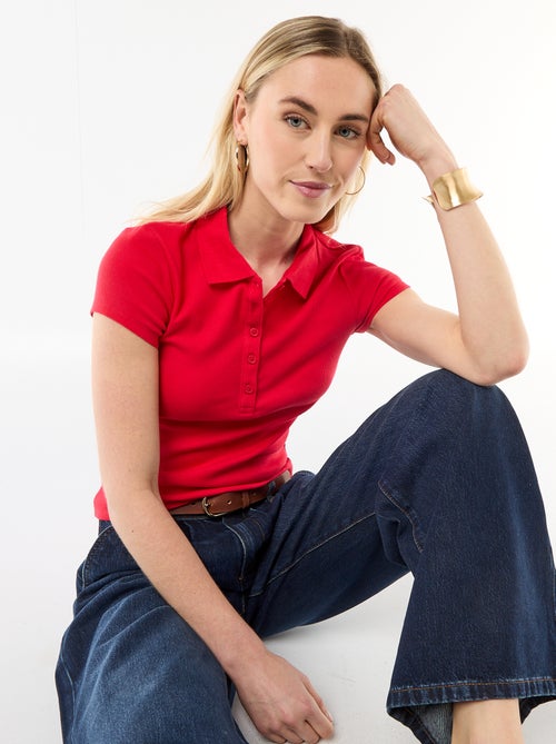 Polo in maglia a costine con maniche corte - Kiabi