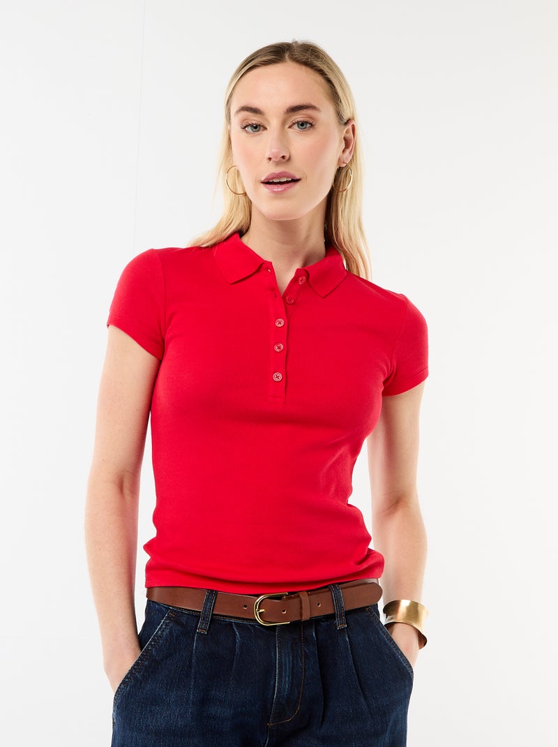 Polo in maglia a costine con maniche corte Rosso - Kiabi