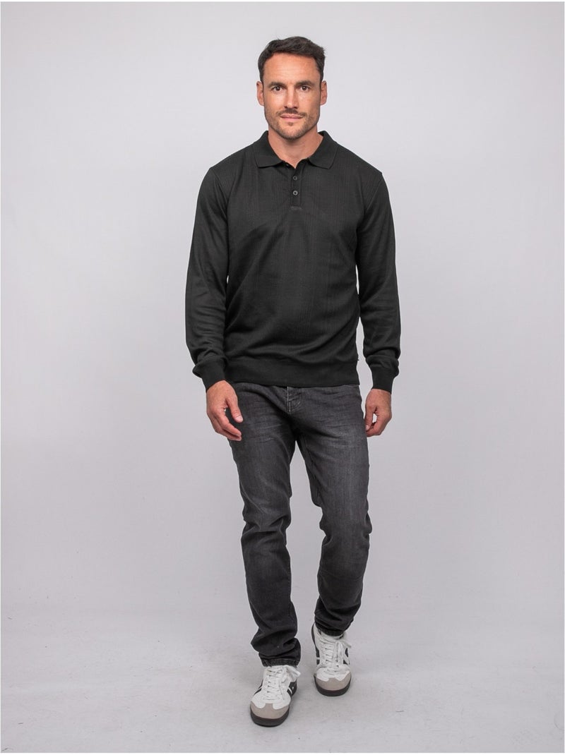 Polo in maglia abbottonata a maniche lunghe losteria Nero - Kiabi