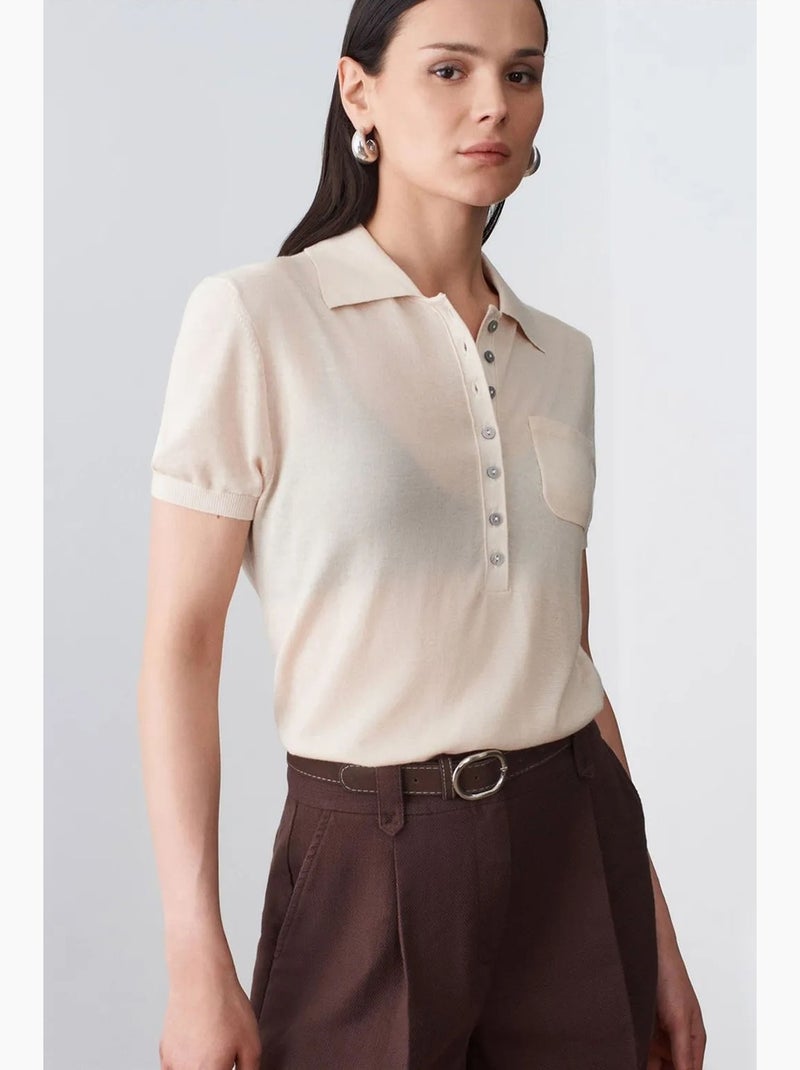 Polo in maglia aderente dilvin Crema - Kiabi