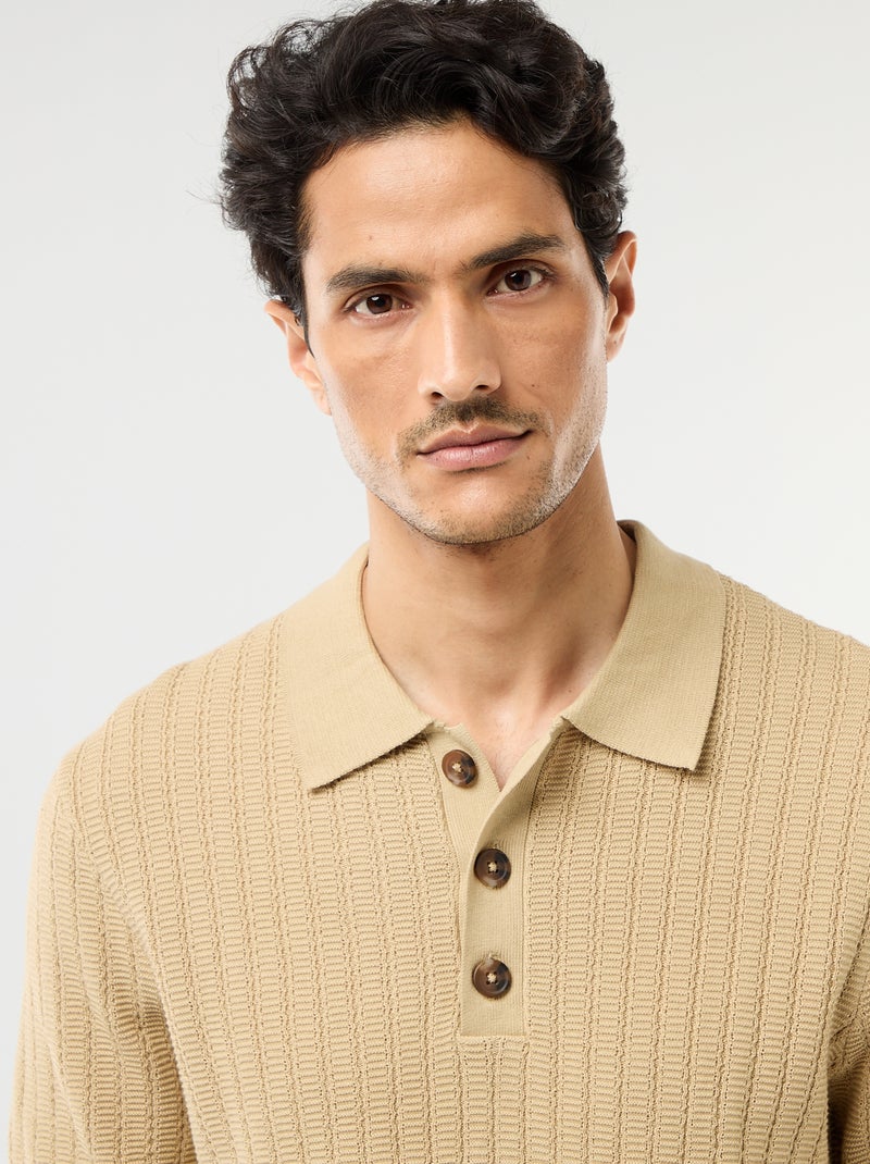 Polo in maglia effetto tricot Beige - Kiabi