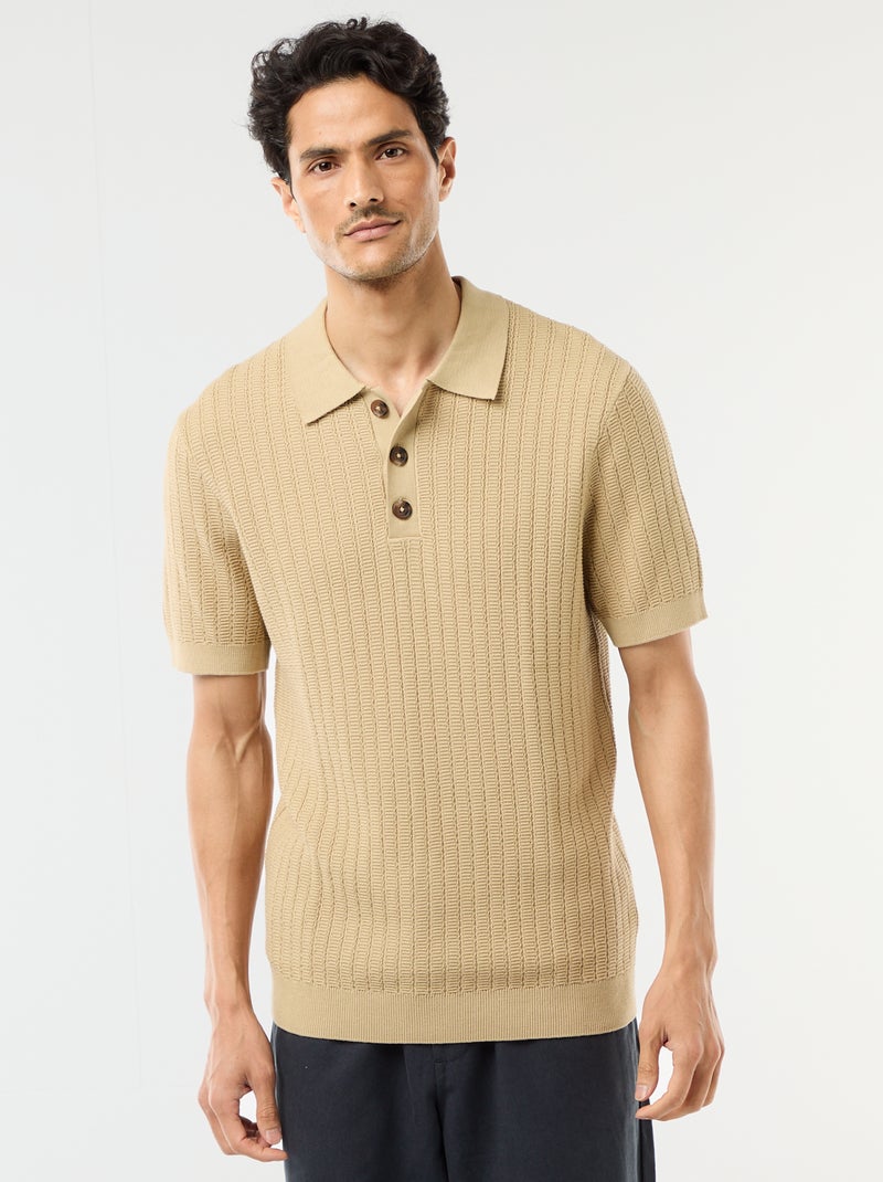 Polo in maglia effetto tricot Beige - Kiabi