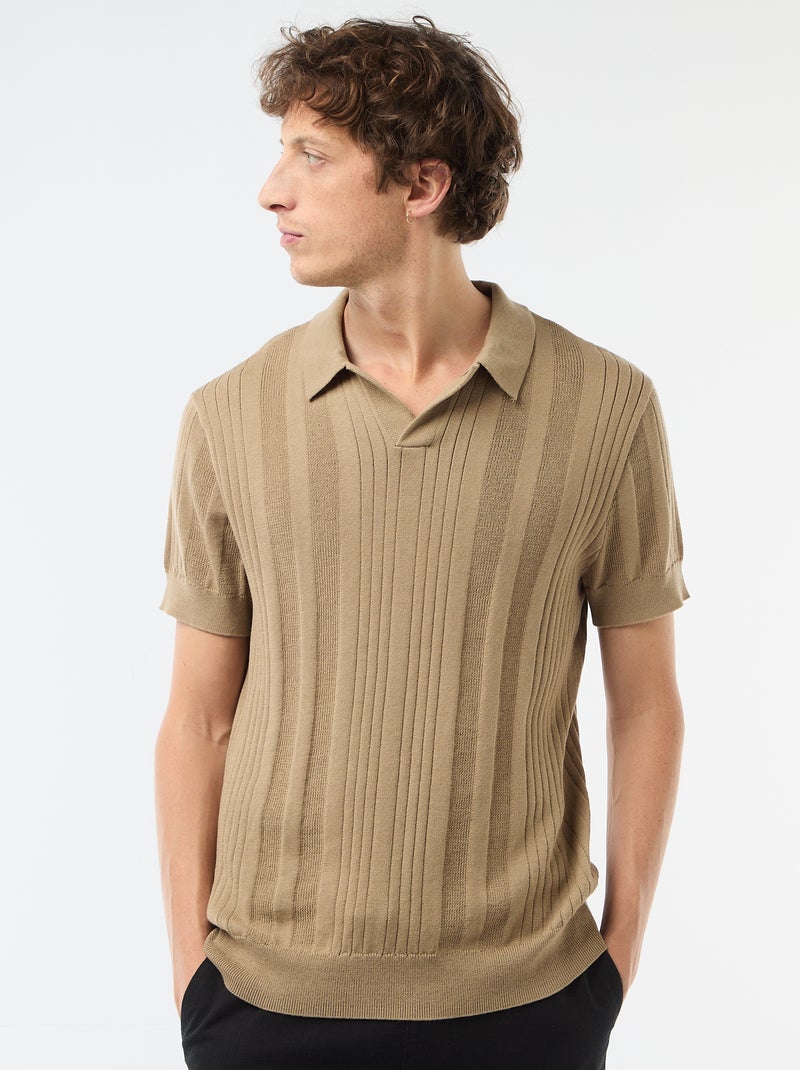Polo in maglia effetto tricot Beige - Kiabi