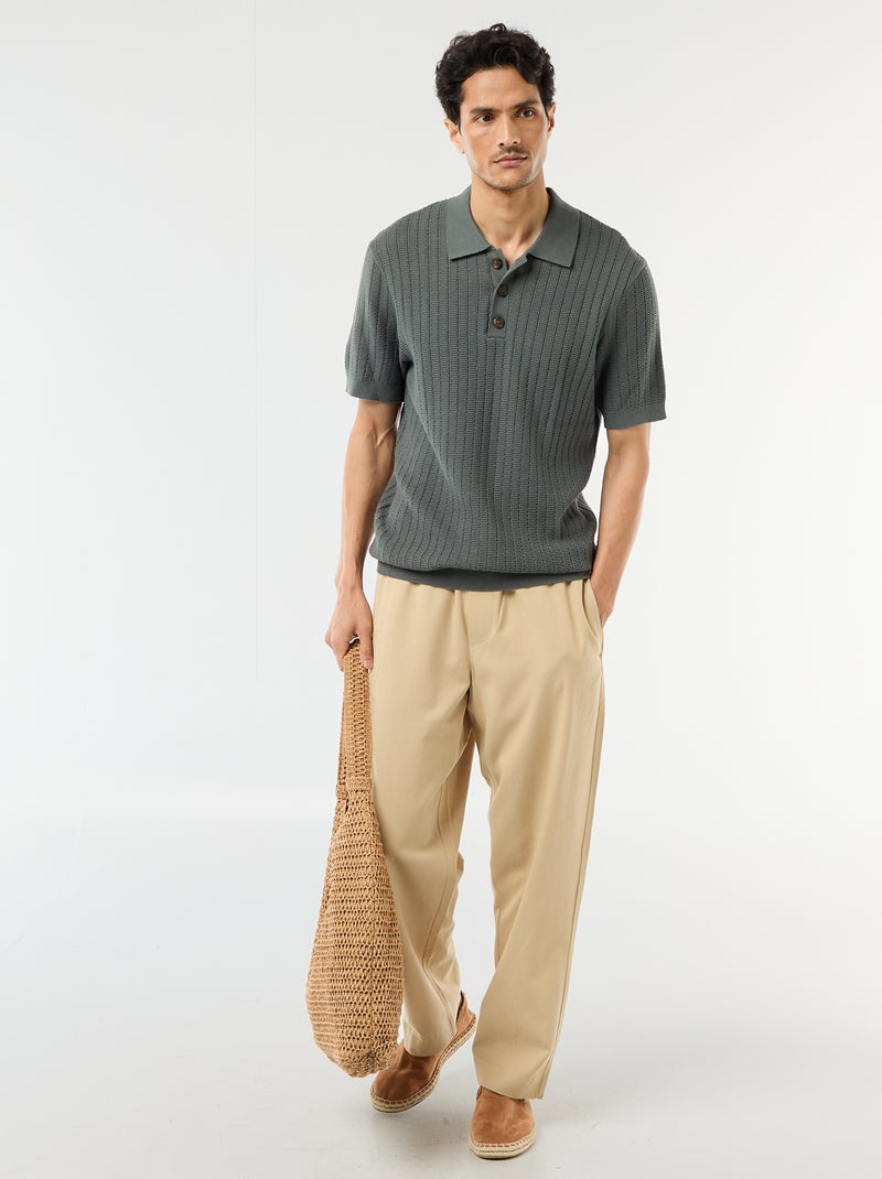 Polo in maglia effetto tricot Verde - Kiabi