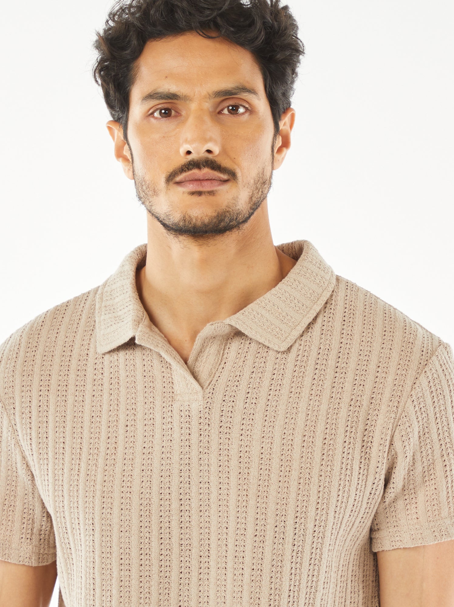 Tramonte Maglia Donna In Pizzo Beige - T-shirt Estiva Con Manica Corta E Colletto Classico - Taglia S/M