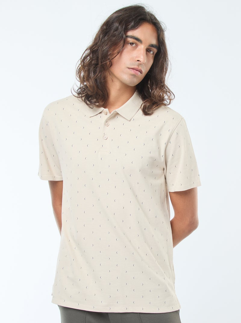 Polo in maglia piqué a maniche corte con motivo Beige - Kiabi
