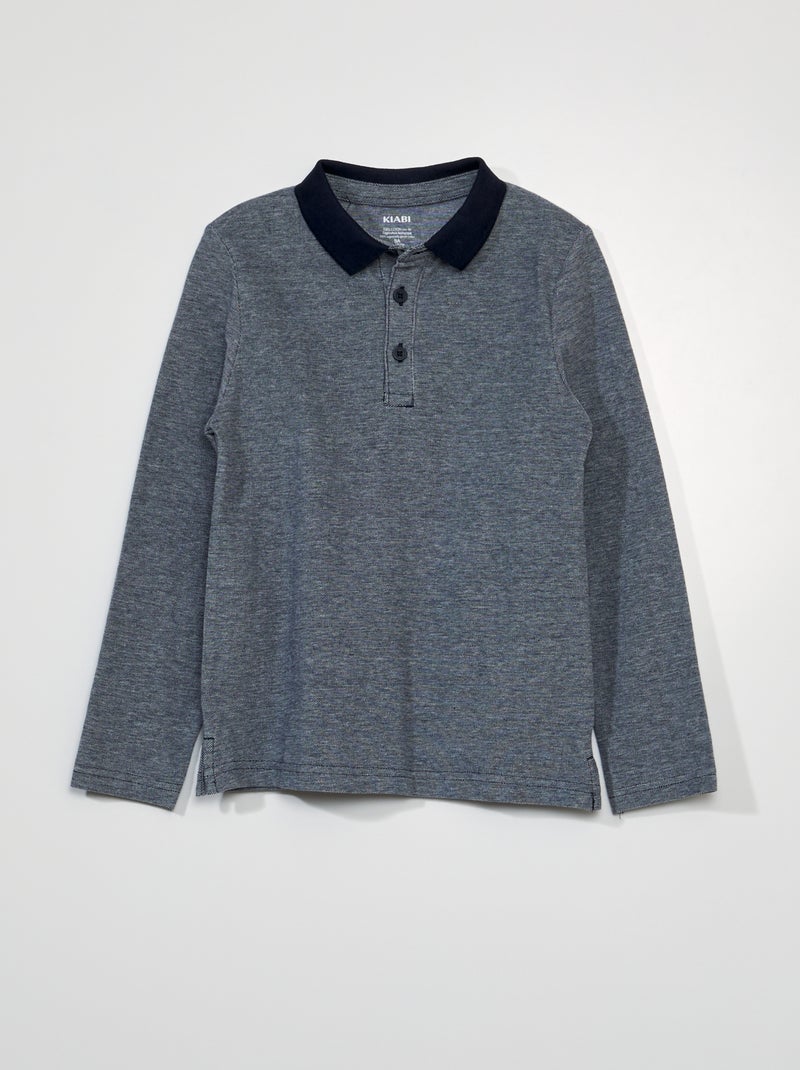 Polo in maglia piqué a maniche lunghe BLU - Kiabi