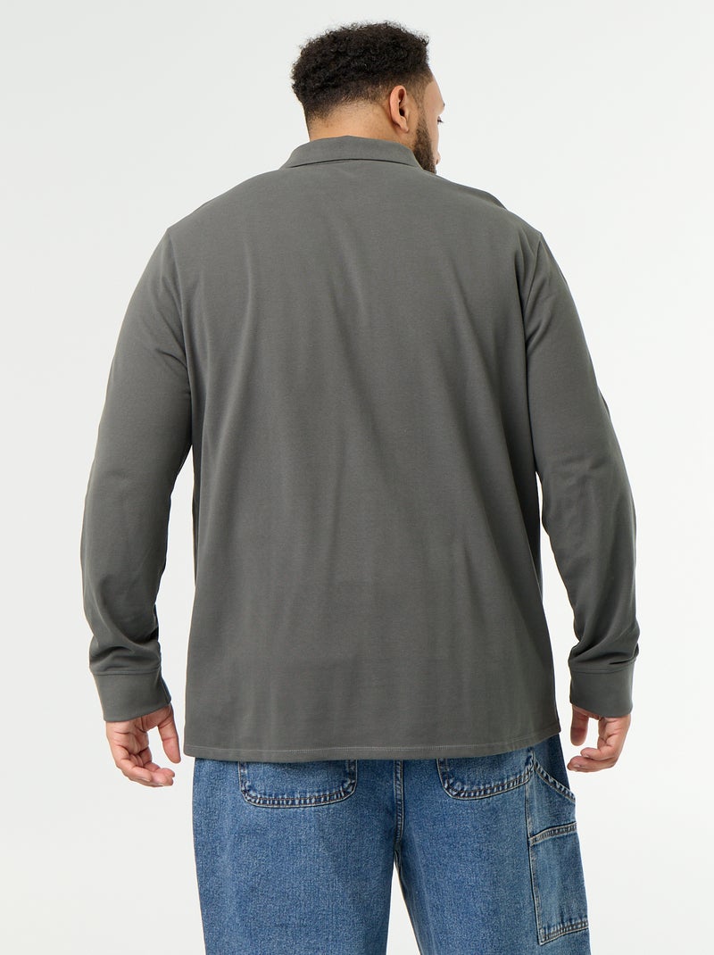 Polo in maglia piqué a maniche lunghe Kaki - Kiabi