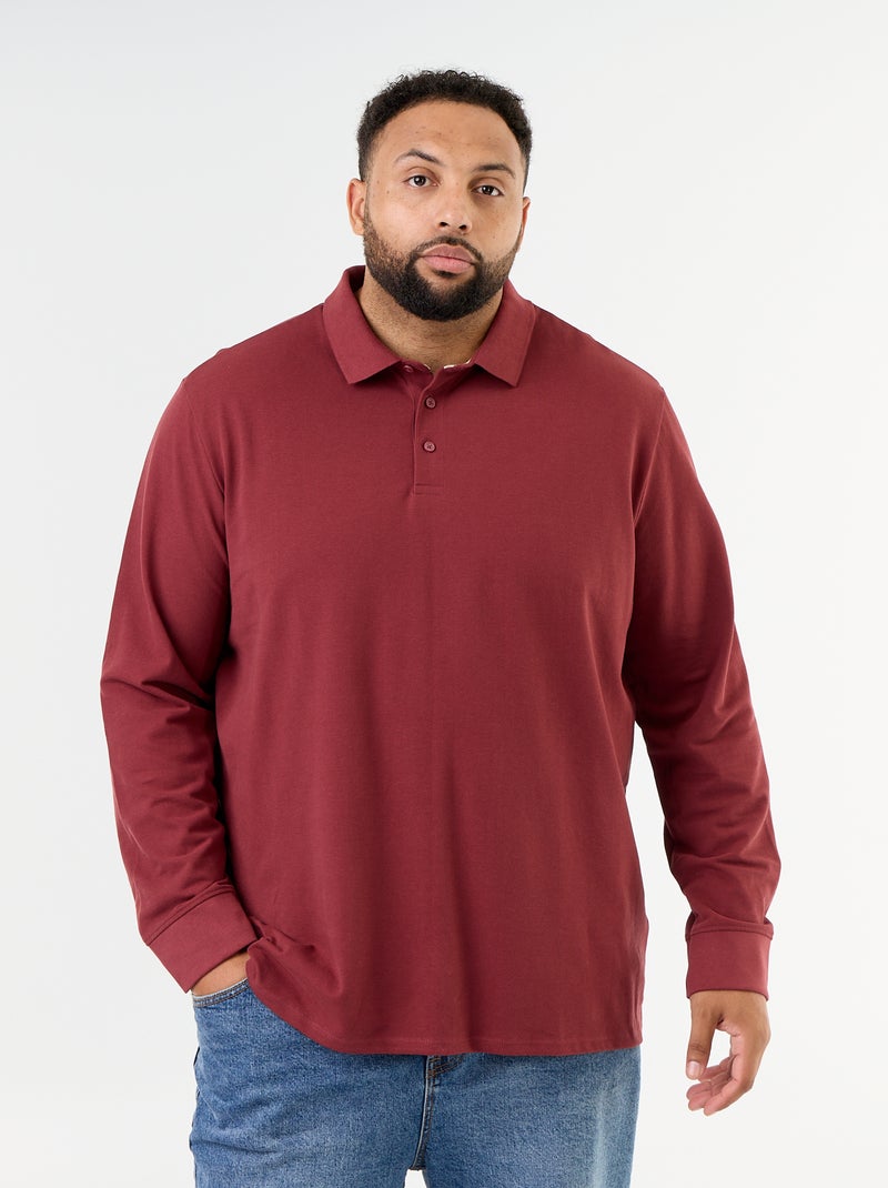 Polo in maglia piqué a maniche lunghe Rosso - Kiabi