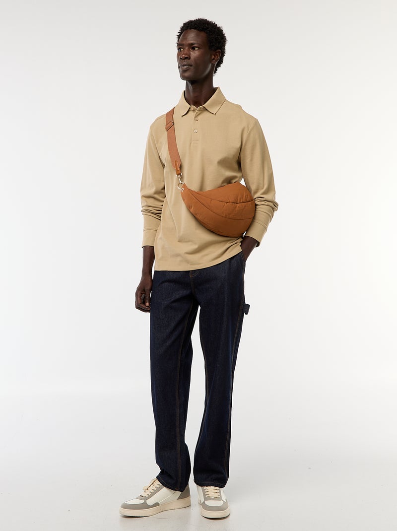 Polo in maglia piqué a maniche lunghe tinta unita Beige - Kiabi