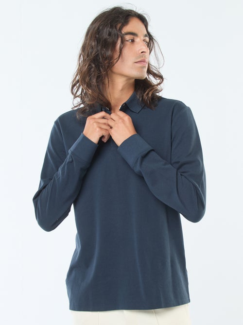 Polo in maglia piqué a maniche lunghe tinta unita - Kiabi