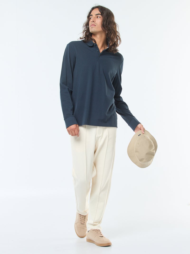 Polo in maglia piqué a maniche lunghe tinta unita blu - Kiabi