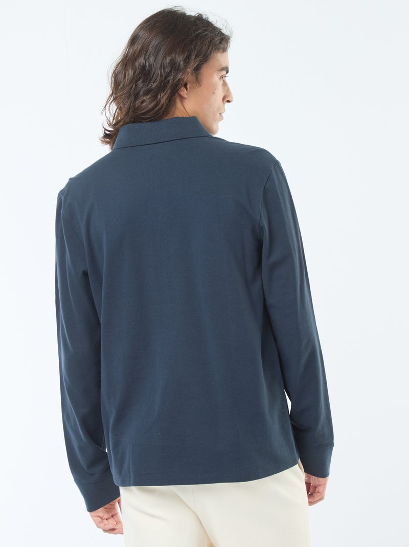 Polo in maglia piqué a maniche lunghe tinta unita blu - Kiabi
