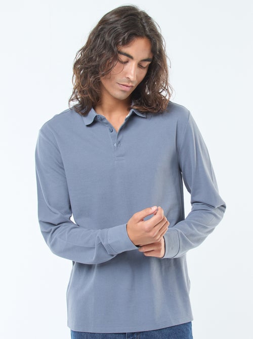 Polo in maglia piqué a maniche lunghe tinta unita - Kiabi
