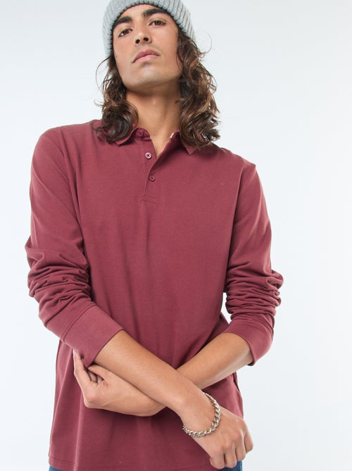 Polo in maglia piqué a maniche lunghe tinta unita - Kiabi