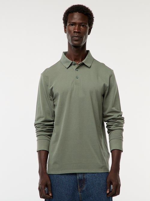 Polo in maglia piqué a maniche lunghe tinta unita - Kiabi
