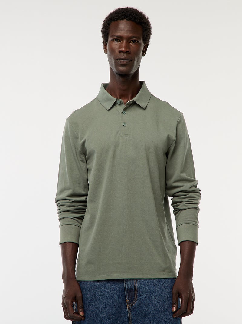 Polo in maglia piqué a maniche lunghe tinta unita Verde - Kiabi