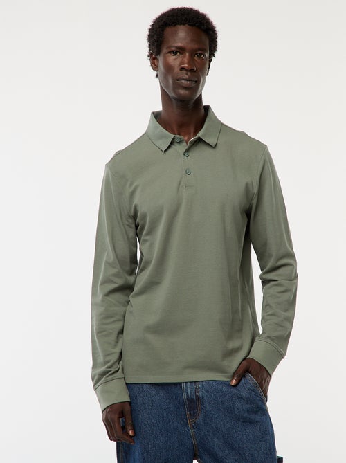 Polo in maglia piqué a maniche lunghe tinta unita - Kiabi