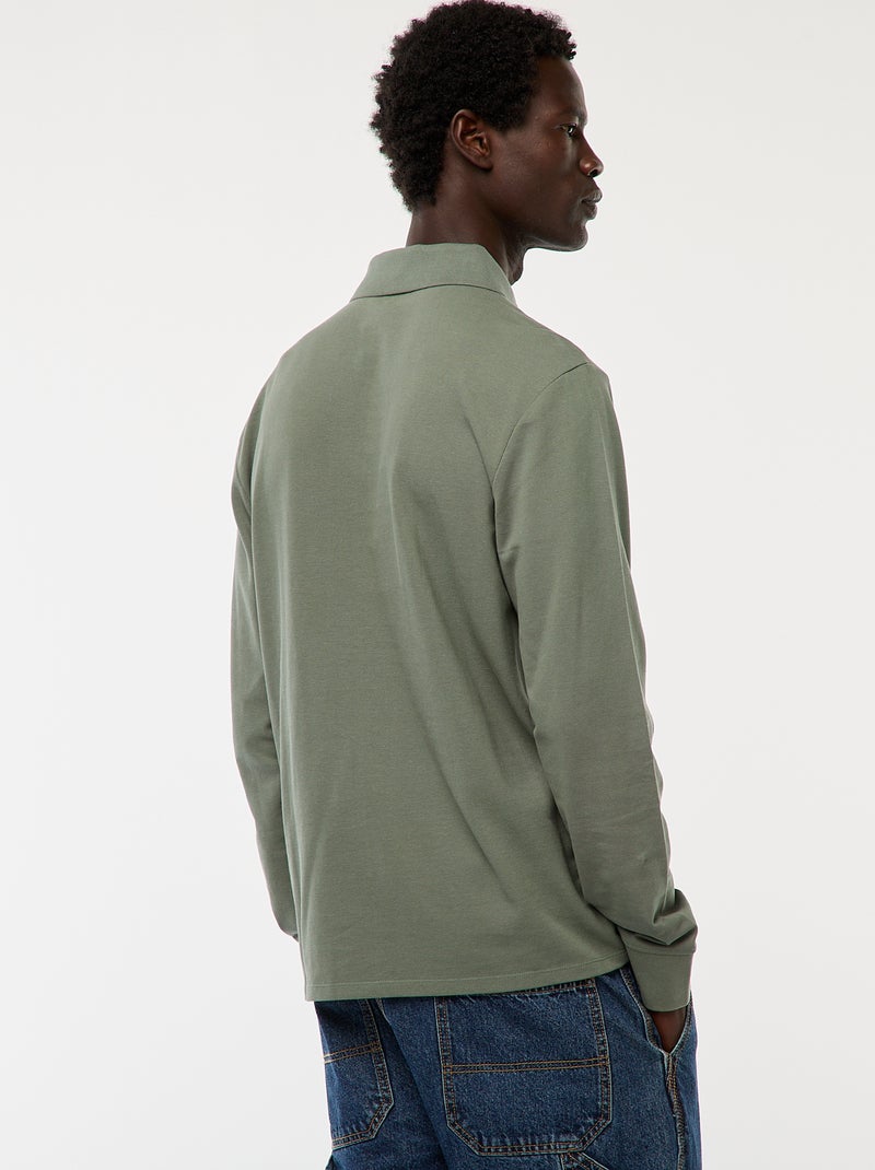 Polo in maglia piqué a maniche lunghe tinta unita Verde - Kiabi