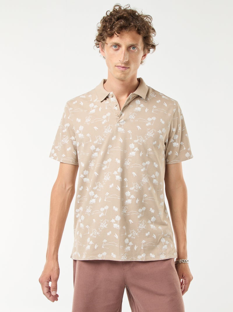 Polo in maglia piqué con motivo all over Beige - Kiabi