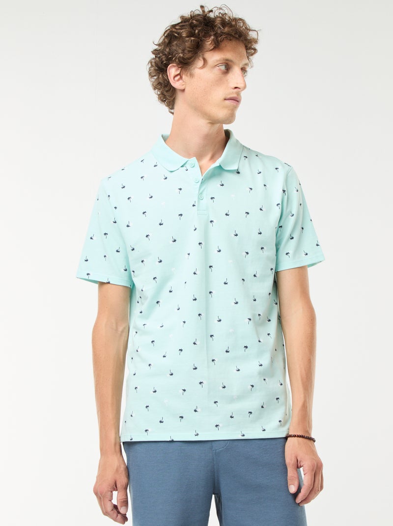 Polo in maglia piqué con motivo all over Blu - Kiabi