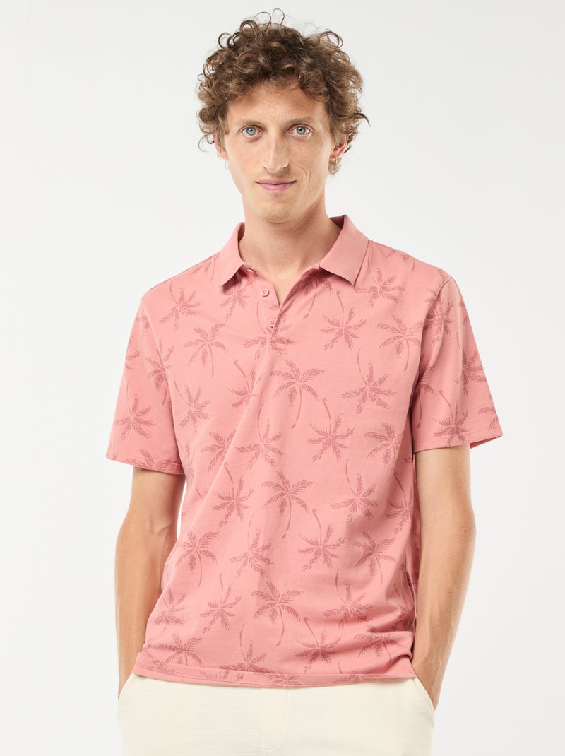 Polo in maglia piqué con motivo all over Rosa Uomo