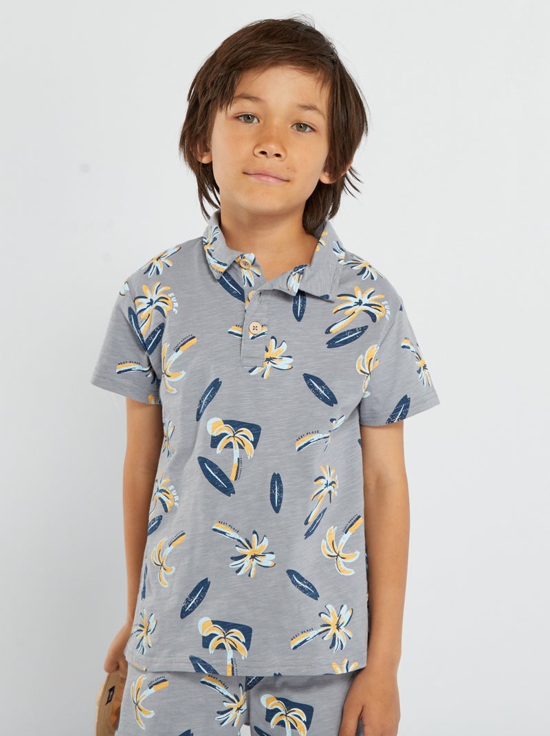 Polo in maglia piqué 'palme' GRIGIO - Kiabi