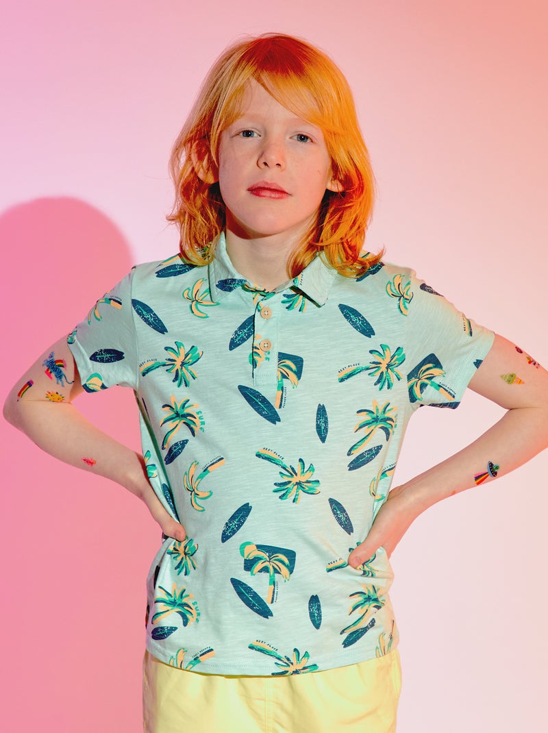 Polo in maglia piqué 'palme' VERDE - Kiabi