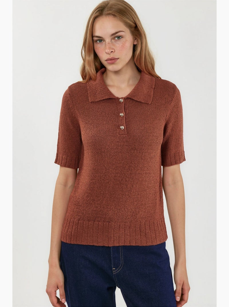 Polo in maglia strutturata hiccup Terracotta - Kiabi