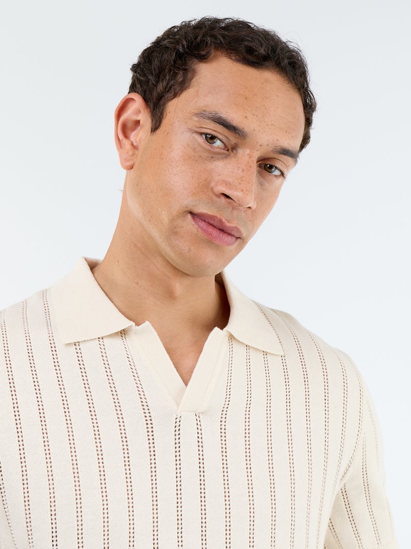 Polo in maglia traforata a maniche corte Beige - Kiabi