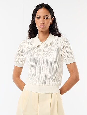 Polo in maglia traforata a maniche corte