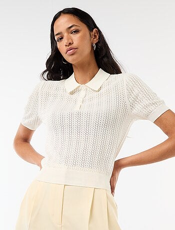 Polo in maglia traforata a maniche corte