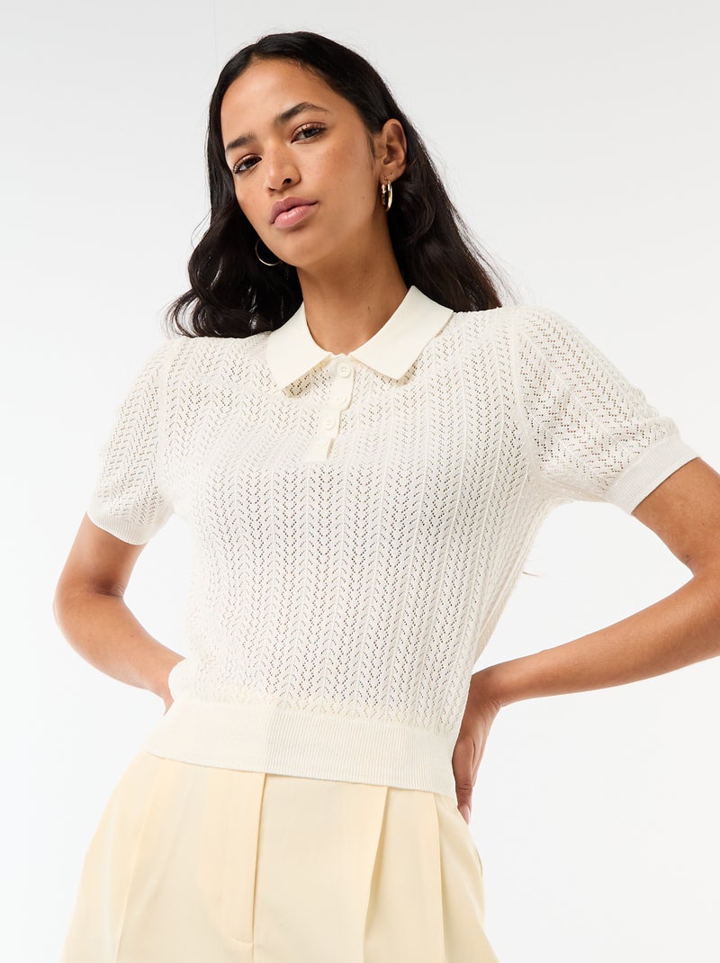 Polo in maglia traforata a maniche corte Bianco - Kiabi