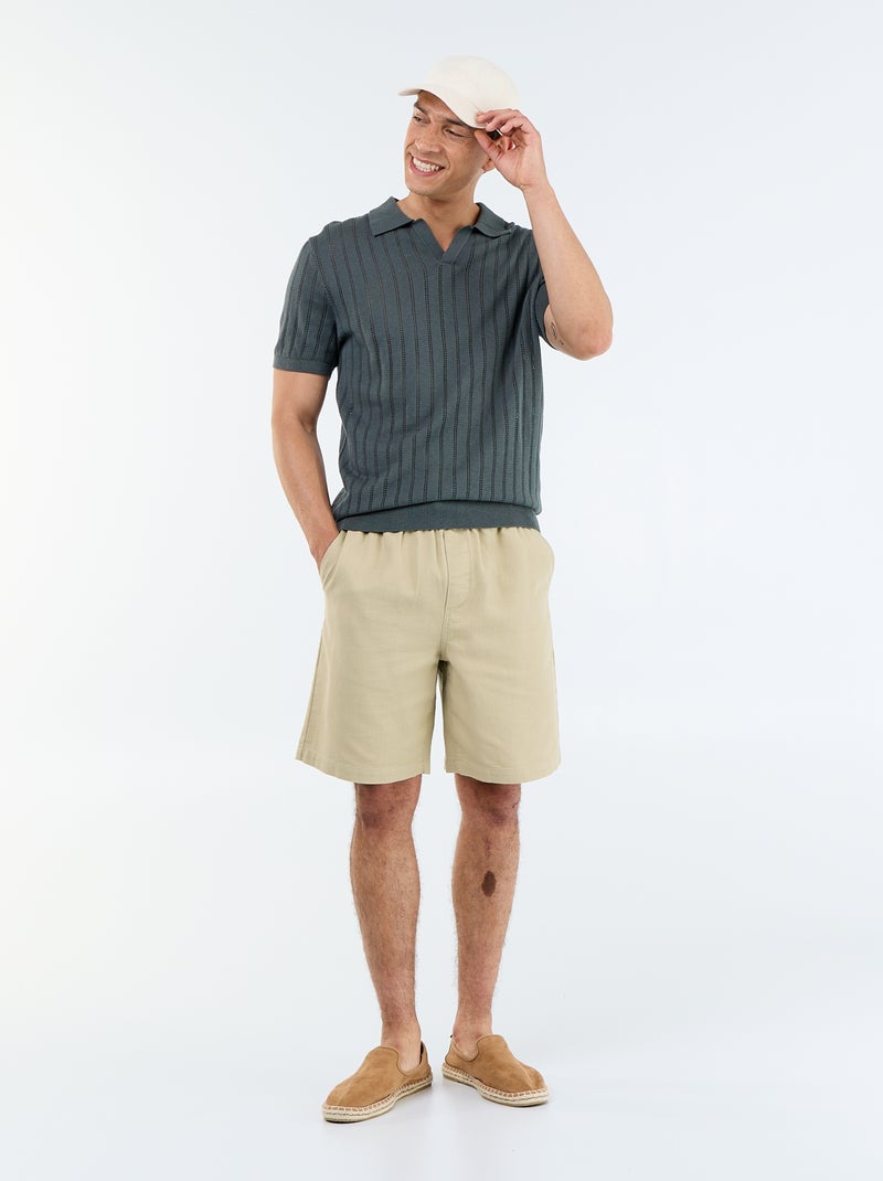 Polo in maglia traforata a maniche corte Kaki - Kiabi