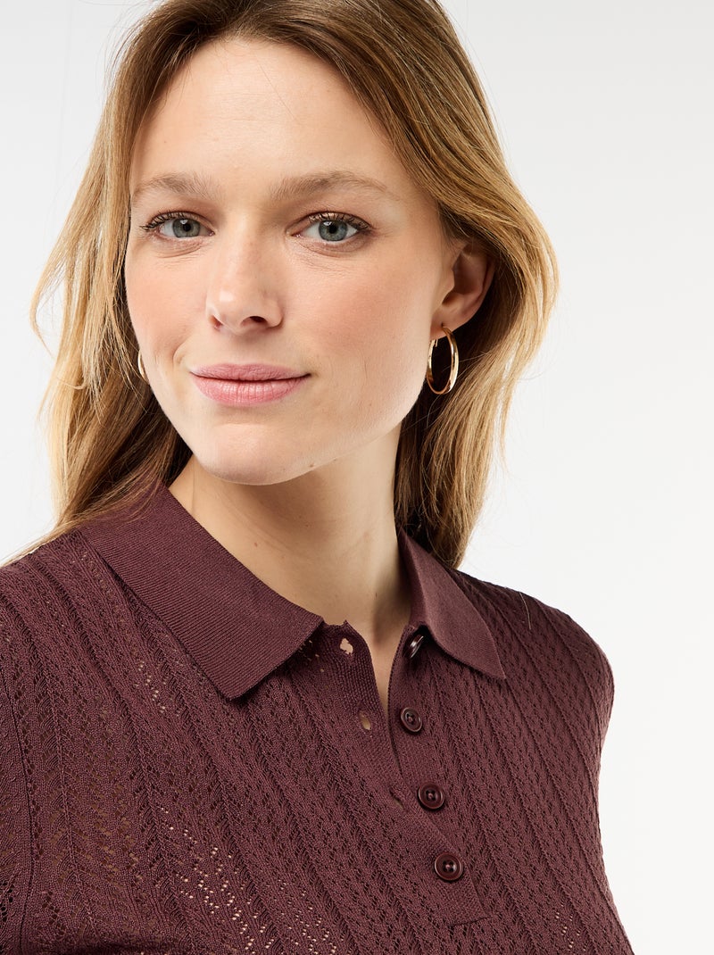 Polo in maglia traforata a maniche corte Marrone - Kiabi