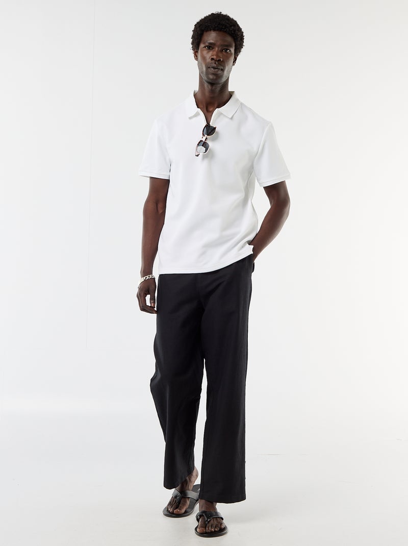 Polo in nido d'ape con collo con zip Bianco - Kiabi