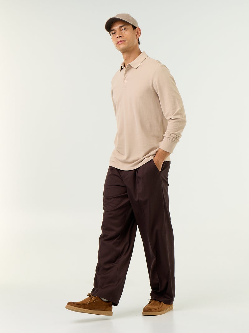 Polo in piqué a maniche lunghe Beige - Kiabi