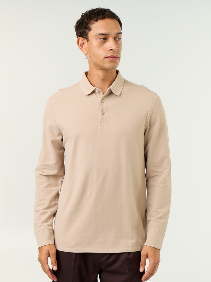 Polo in piqué a maniche lunghe Beige - Kiabi