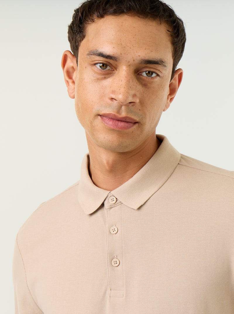 Polo in piqué a maniche lunghe Beige - Kiabi